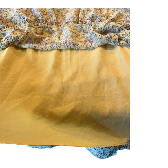 Max Studio Yellow Floral Midi Dress Smocked Waist with Ruffles Women Size Large - Picture 3 of 13